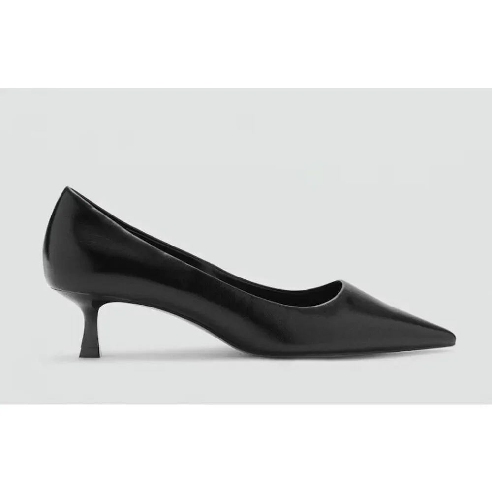 Mango Rocklyn Black Pointed-Toe Kitten Heel Slip On Pumps size 36 NWT‎